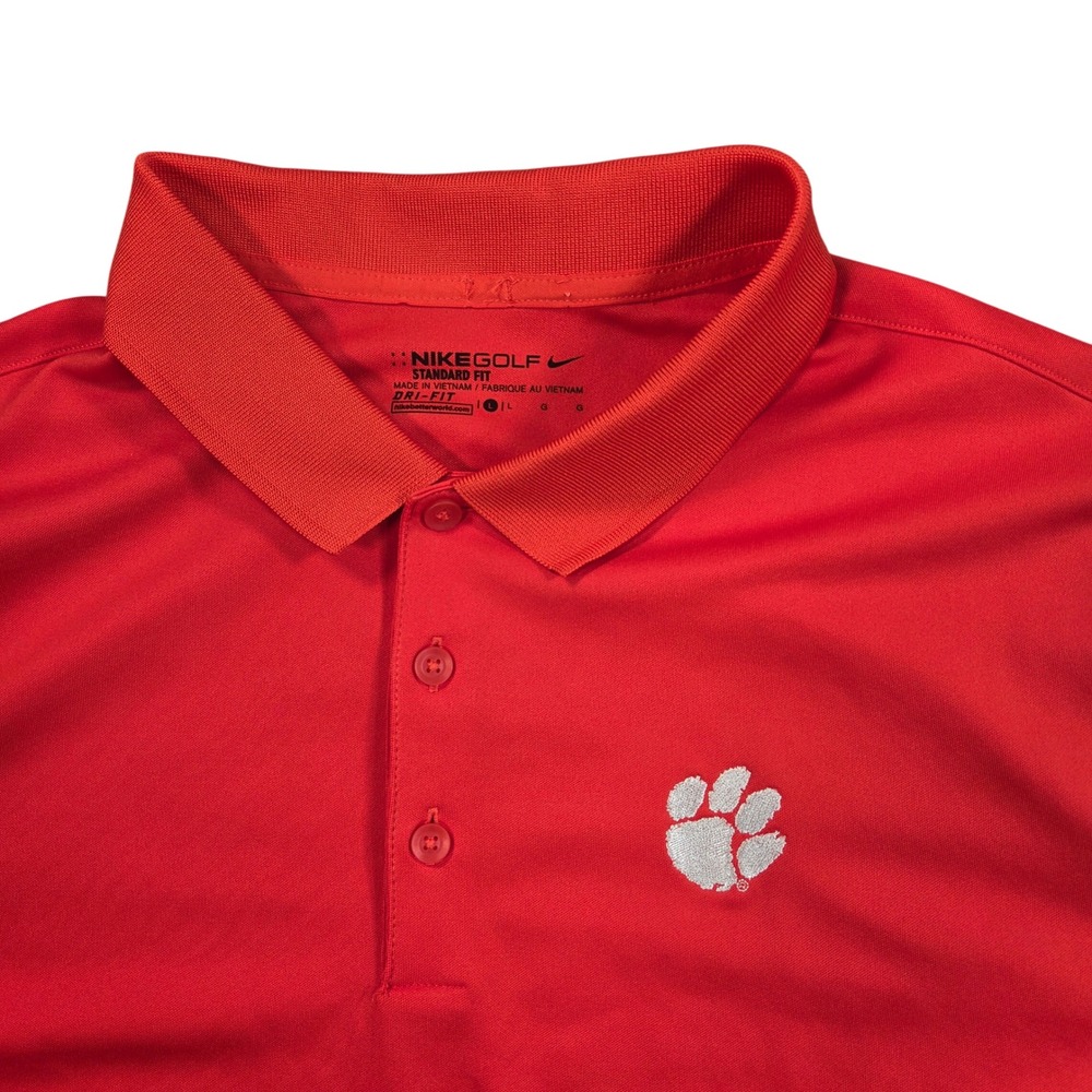 Clemson Tigers Polo Shirt Mens Large Red Short Sleeve Logo Golf Nike Dri-FIT